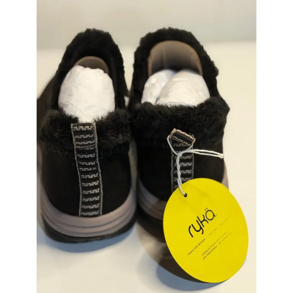 Ryka Ariana Slip-On Shoes Black Water-Repellent Faux Fur Cozy Lined Size 6 Women